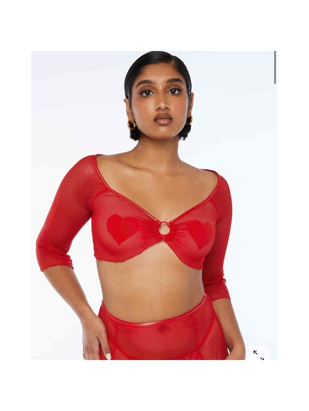 NWT Savage X Fenty Red Mesh Fishnet Crop Keyhole Sleeves